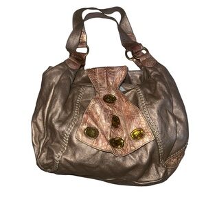 Chic Metallic Shoulder Bag with Gem Details